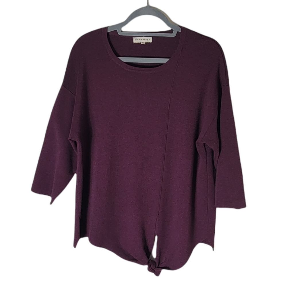 Retrology women's 1X purple tie hem sweater drop shoulder plus size pullover